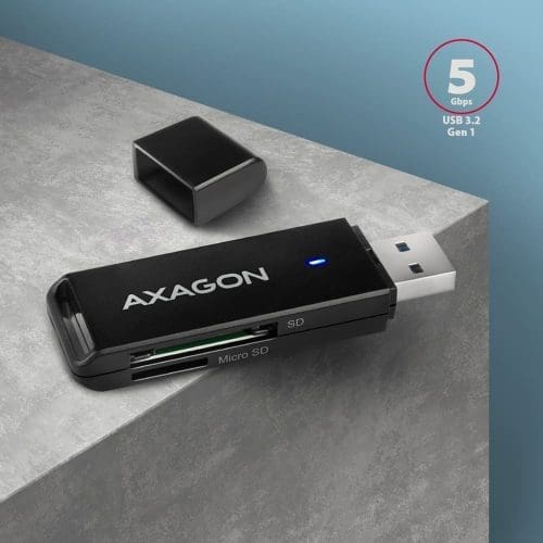 Axagon CRE-S2N, USB-A 3.2 Gen 1, SD, microSD, fekete