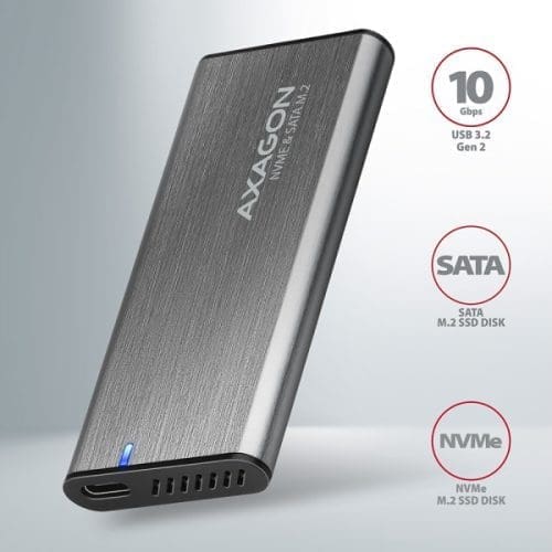 HDD ház Axagon EEM2-SG2 SUPERSPEED+ USB-C - M.2 NVME & SATA SSD, ezüst