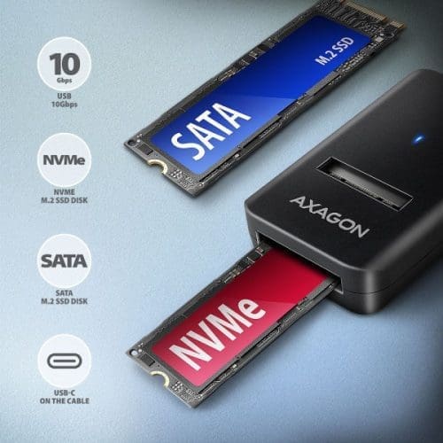 Axagon ADM2-CM USB-C 10Gbps - M.2 NVMe & SATA SSD adapter