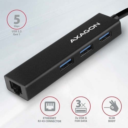 HUB USB Axagon HMA-GL3A Multiport-Hub, USB 3.0 Typ A, Gbit-LAN, 3x USB-A, microSD
