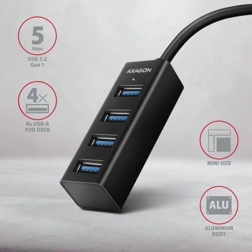 HUB AXAGON HUE-M1AL Mini USB-A-Hub,4x USB-A 3.2 Gen 1, silber - 1,2m