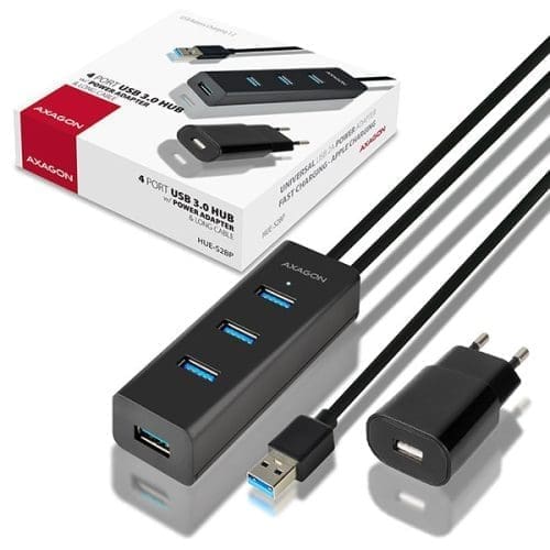 HUB AXAGON HUE-S2BP 4x USB3.0 CHARGING HUB, +2A töltő 1.2m