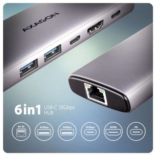 AXAGON HMC-6G2L USB-C 10Gbps 6in1 hub