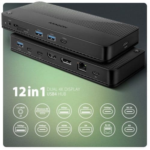 AXAGON HMC-U4 USB4 40Gbps DUAL 4K DISPLAY 12in1 dock