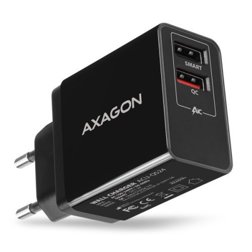 Hálózati töltő Axagon ACU-QS24 24W, 2x USB port QC3.0/AFC/FCP fekete