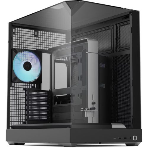APNX V2 számítógépház, 3 oldal edzett üveg, 4x FP3-140 ARGB PWM ventilátor, Fekete